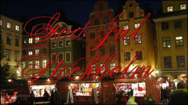 Weihnachtsmarkt Stockholm mit Grußtext