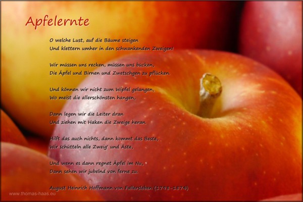 Bild mit Gedicht "Apfelernte", Hoffmann von Fallersleben