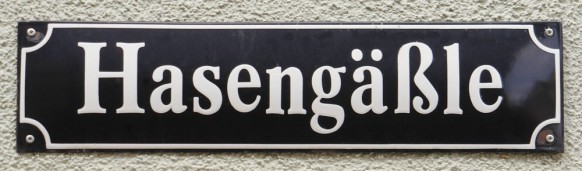 Straßenschild in Tübingen, Hasengäßle, 2018