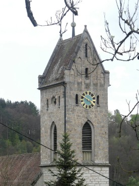 Kirchturm, Blick von der Burgruine, Veringenstadt, 2022